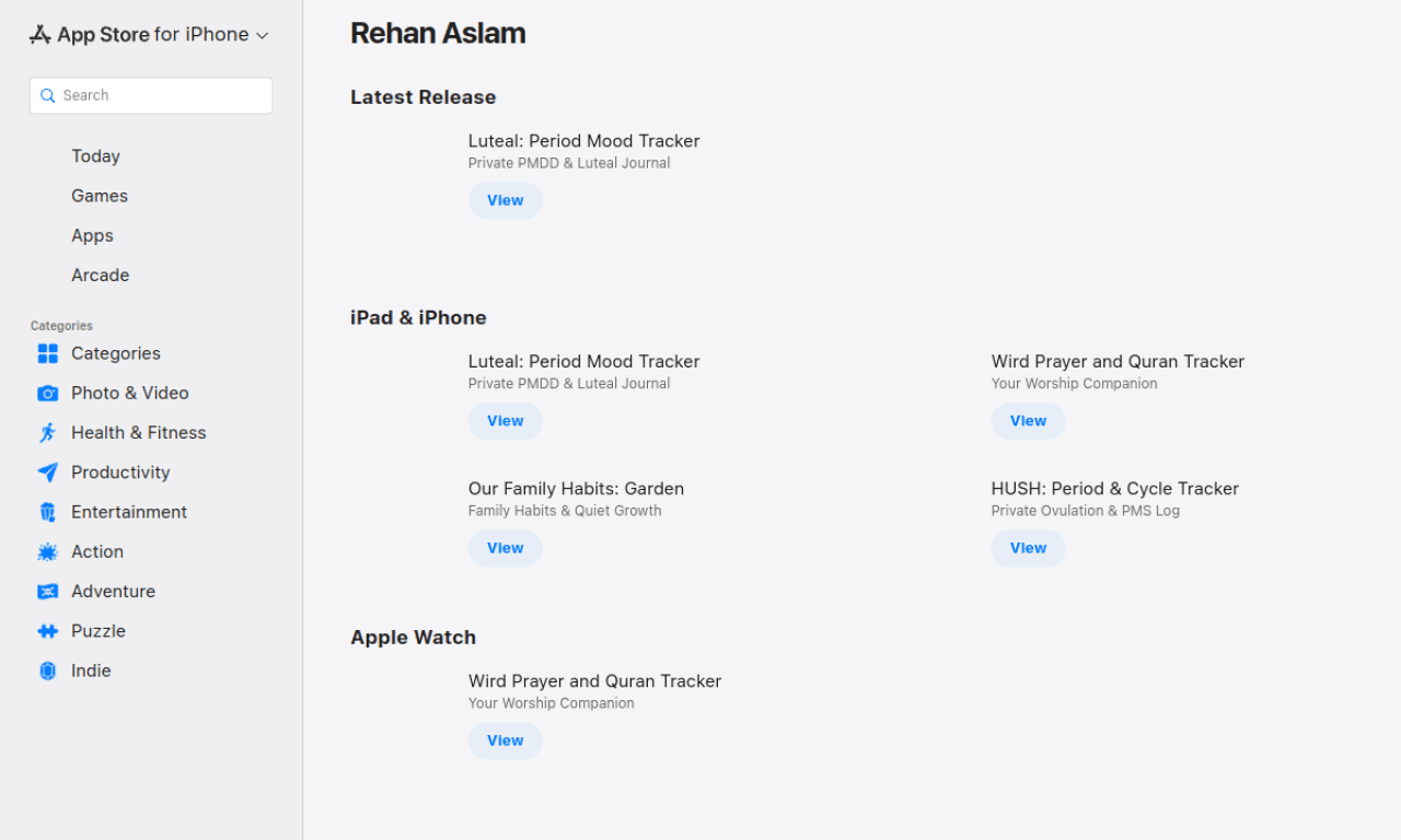 Rehan Aslam App Store apps